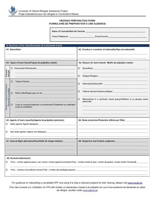 The Hearing Preparation Form 