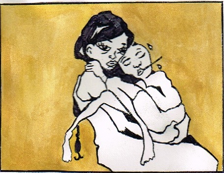 Mère avec enfant malade