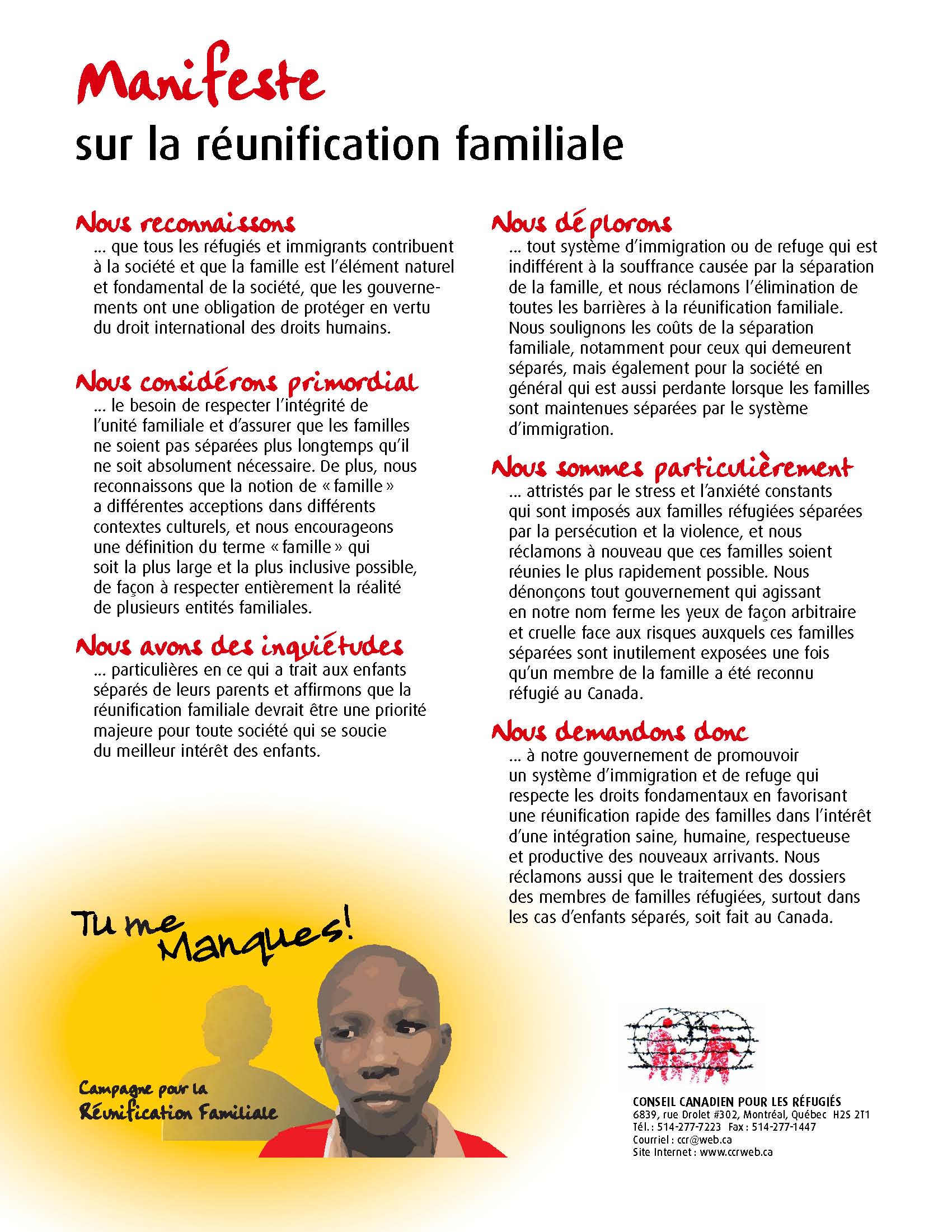 Manifeste sur la réunification familiale | Canadian Council for Refugees