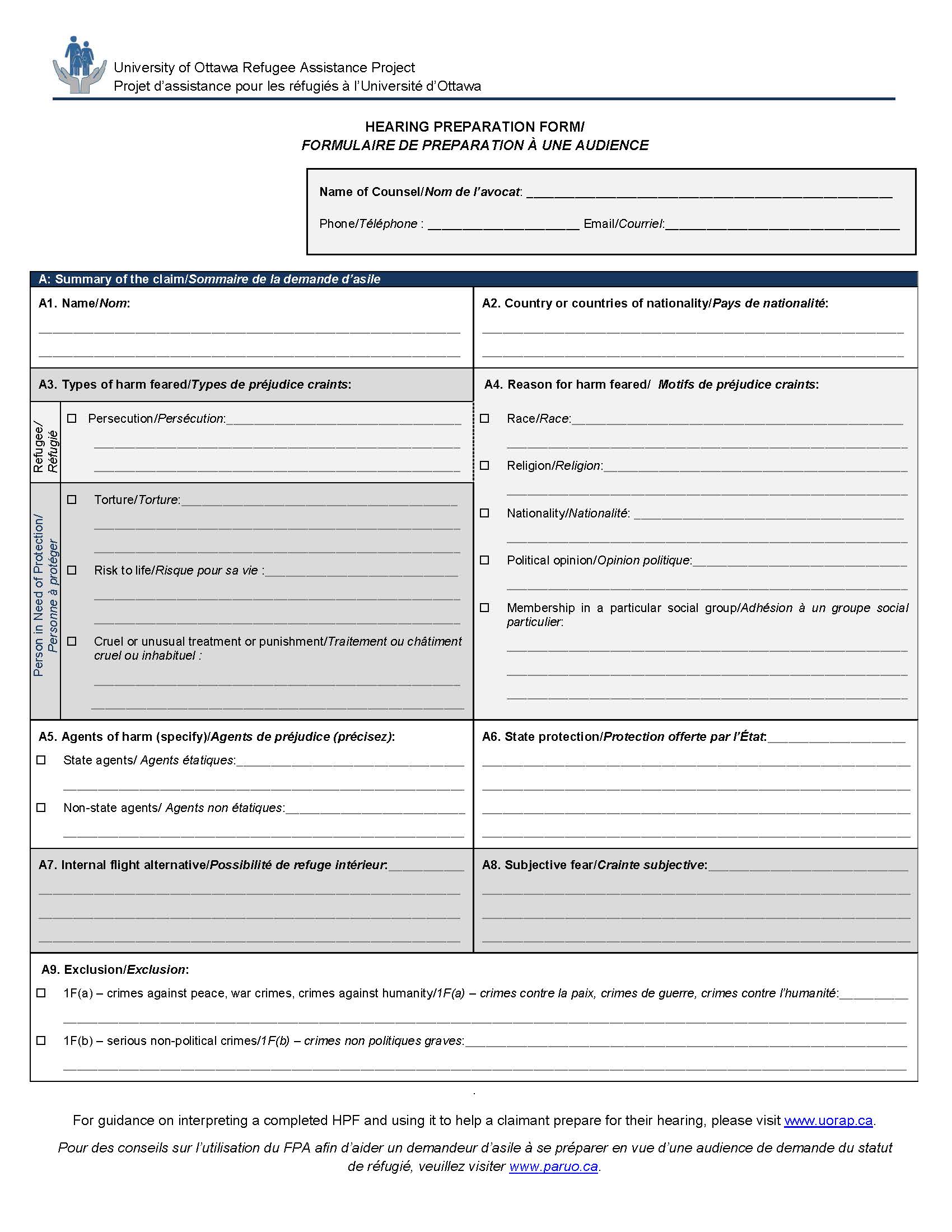 Hearing Preparation Form Page 1 | Canadian Council for Refugees